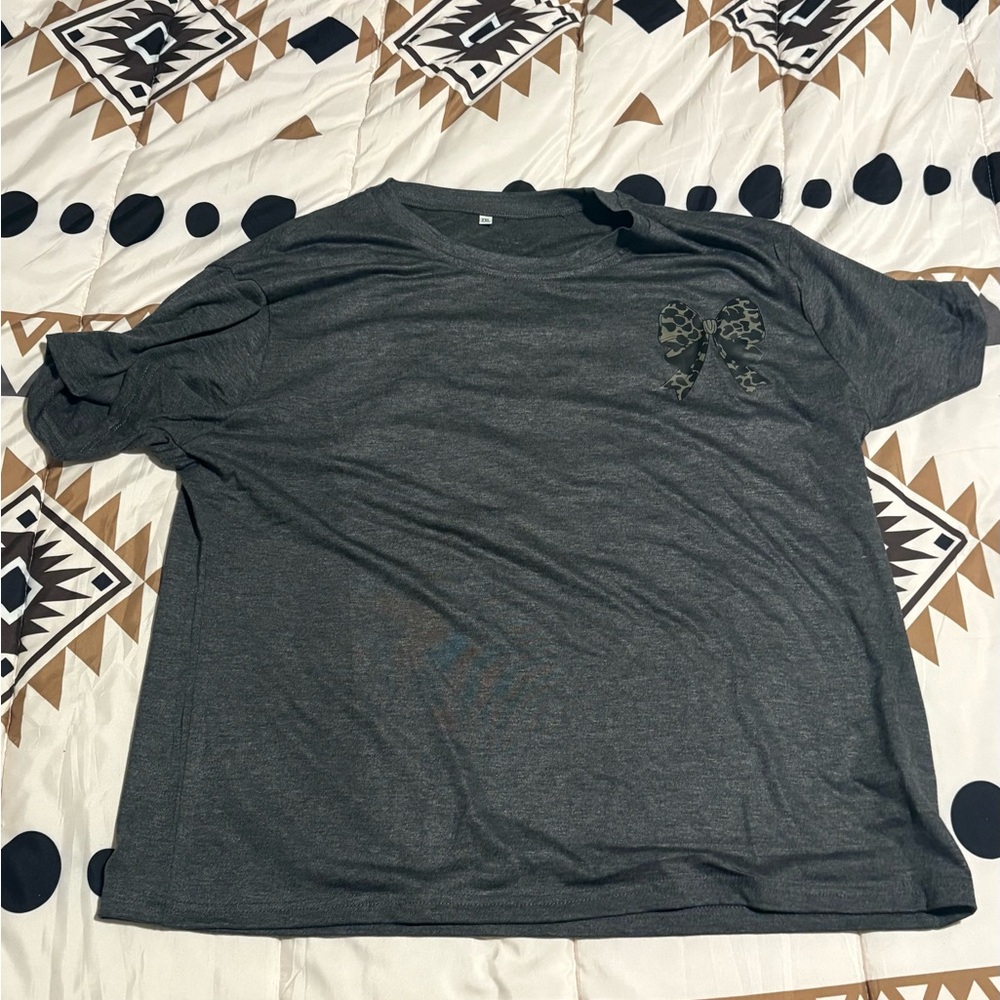 Charcoal Bow Detail Short Sleeve T-Shirt